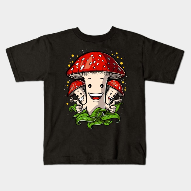 Magic Mushrooms Fungi Kids T-Shirt by underheaven